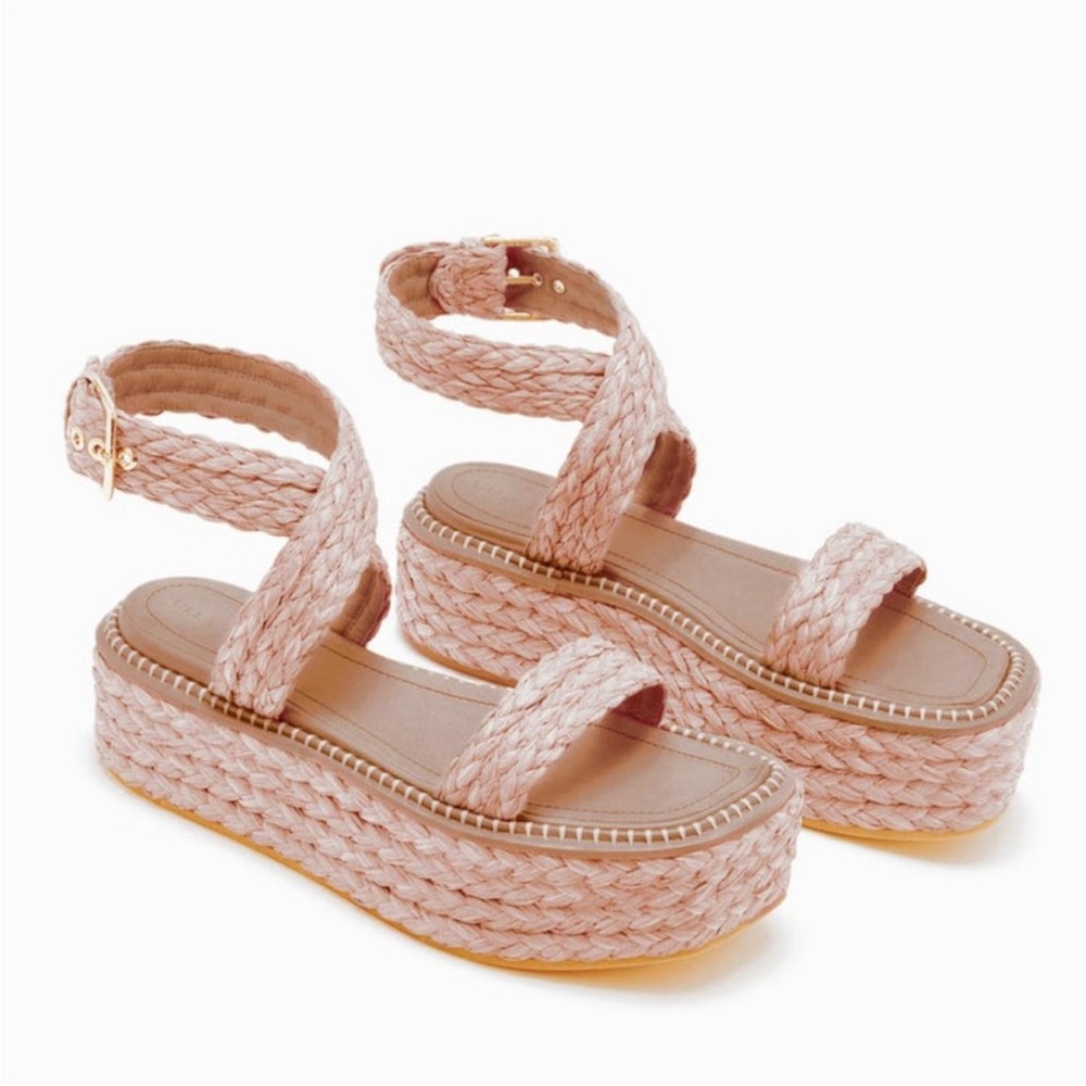 ULLA JOHNSON Gemma‎ Flatform Espadrille Raffia  Sandals Terracotta Size 37
